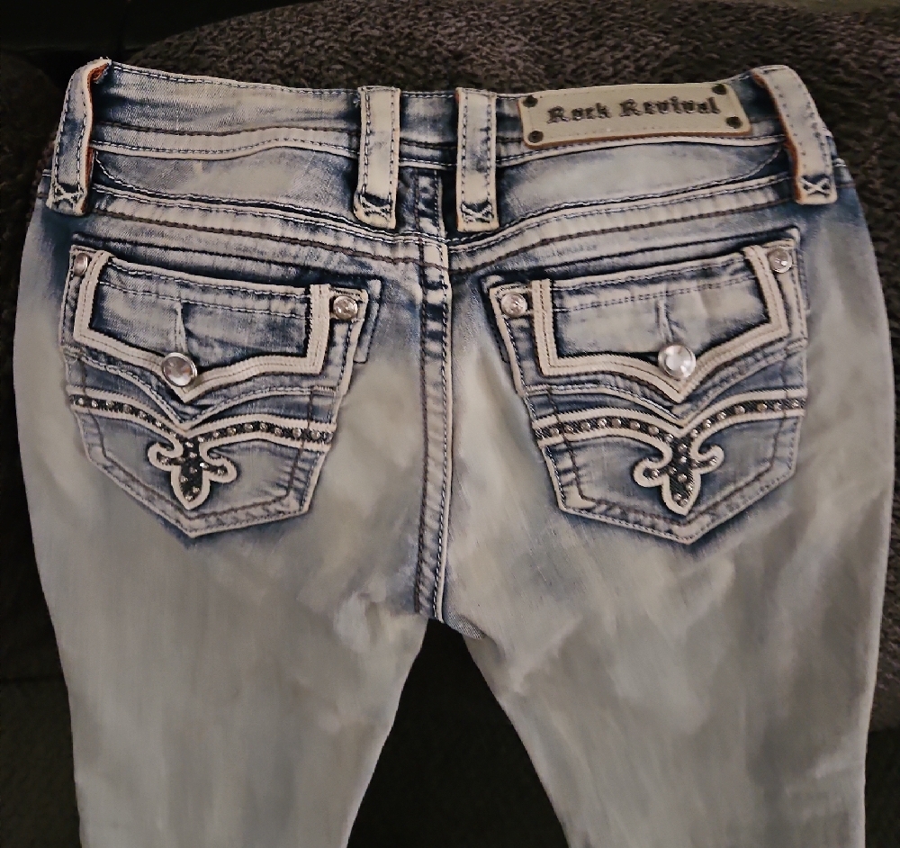 Rock Revival Blue Skinny Jeans with Distinctive Stitching